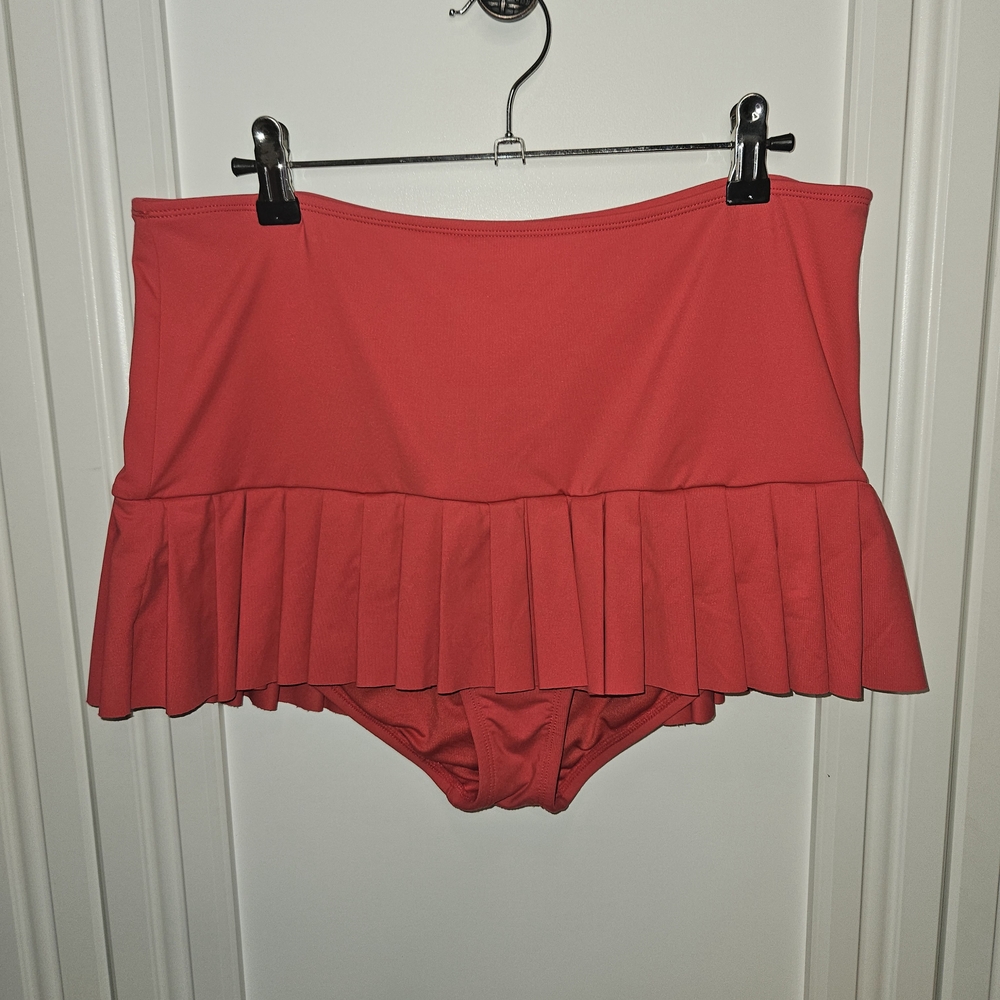 Beach House Red Pleated Swim Skirted Bikini Bottom